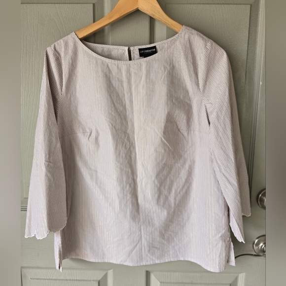 Liz Claiborne Metallic Pinstripe Tunic Sz M Women Flare 3/4 Sleeve Minimalist - Picture 2 of 13